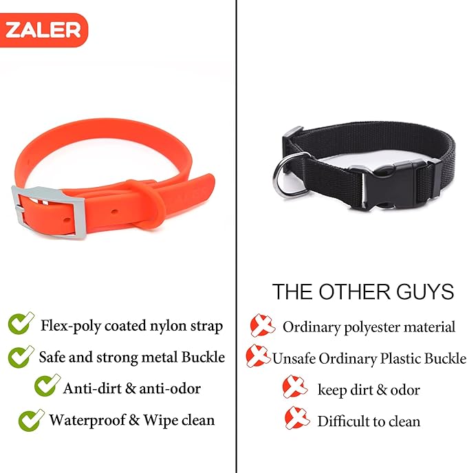 ZALER Waterproof Dog Collar, Adjustable Odor Proof Dog Collars Easy to Clean, Soft Comfortable Pet Collars for Large, Medium Small Dogs (Bright Orange, S(Length:8.6''-12.6''; Width:0.75''))