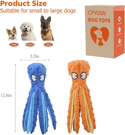 CPYOSN Octopus Squeaky Plush Dog Toys - No Stuffing, Crinkle, Durable for Puppy Teething, Small to Large Dogs, 2 Pack