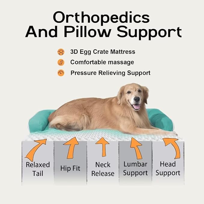 Large Dog Bed Orthopedic Washable, Orthopedic Dogs Bed with Removable Bolsters, Washable Beds for Large Dogs, Waterproof Pet Beds and Non-Slip Bottom, Extra Aqua Blue XXXLarge Dog Sofa