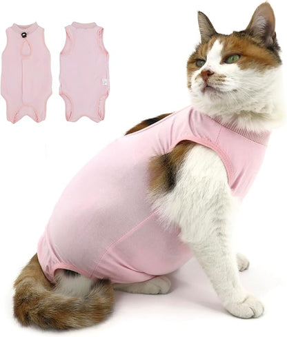 QIYADIN Cat Recovery Suit, Surgical Recovery Clothes for Abdominal Wound or Skin Disease, Cats Onesie After Surgery and Spay, E-Collar Alternative Pajama Suit (Pink, Medium)