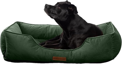 Modern Threads Luxury Dog Bed - Comfortable Tufted Velvet Cushion for Small to Large Dogs - Machine Washable - Durable & Cute Sleep Space for Pets - Pamper Your Pet with Cozy Beds - Forest Green