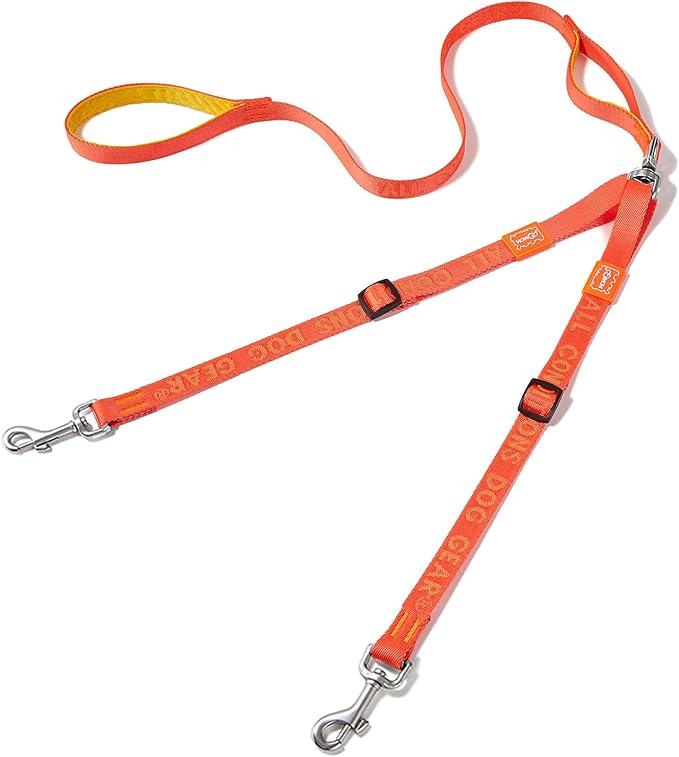 HOWGO Double Dog Leash, No Tangle 360° Swivel, Adjustable Two Padded Handles, Double Clip Dog Leash Coupler Splitter for 30~150 lbs Large and Medium Breeds (Orange, 4/5'' x 4.8 FT, Std)