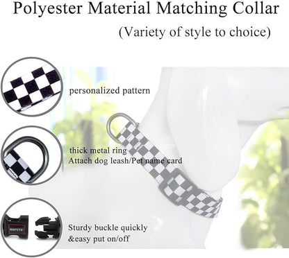 Roses&Poetry Dog Collar and Leash for Extra Small,Adjustable Durable 5ft Puppy Leash Collar for Dog Training Lead（Black & White-XS）