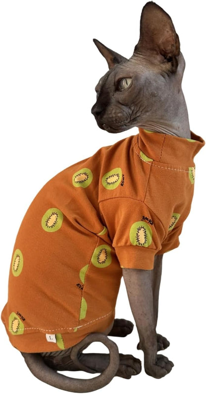 Limited Edition Sphynx Cat T-Shirts Elastic Hairless Cat Sweatshirt Pet Kitten Clothes Round Collar Kitten Shirts Vest Cats & Small Dogs Apparel (Kiwi, XL (10-12 lbs))