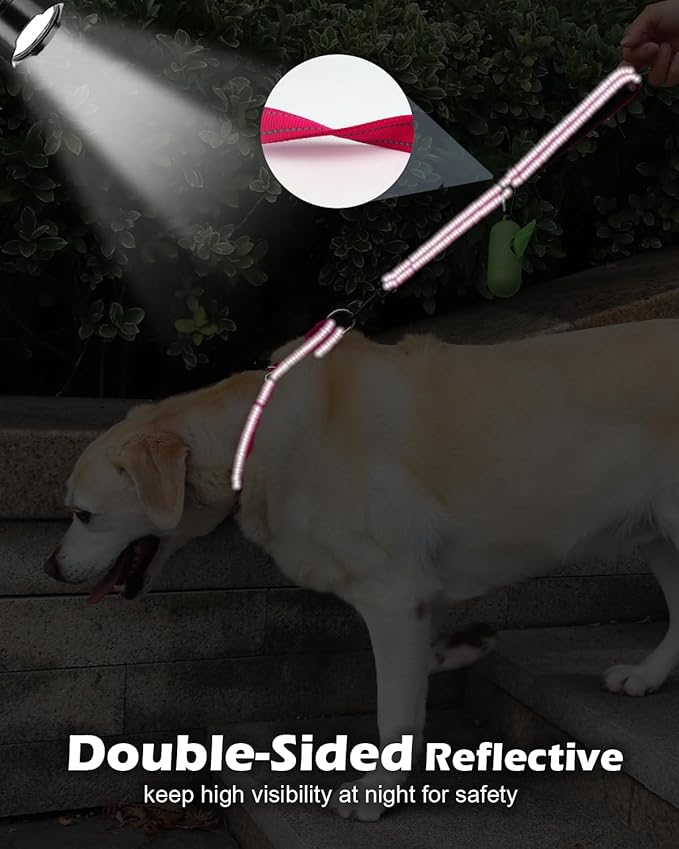 Joytale Strong Short Dog Leash 2FT, 1.2 Inch Wide, Heavy Duty, Padded Handle for Traffic Control, Reflective Leash for Medium and Large Dogs Walking Training, Hot Pink