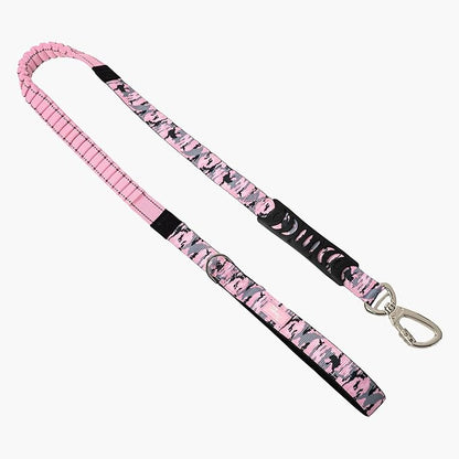 DF Co. Bungee Dog Leash | Strain Free & Shock Resistant for Control | Neoprene Padded Handle, Heavy-Duty Carabiner Clip, and D-Ring | Pink Camo, Size Small