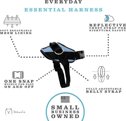 ShawnCo Essential Dog Harness, No-Pull Pet Vest with 3 Leash Clips, No Choke, Reflective, Adjustable and Padded, for Easy Walking and Training for Small, Medium and Large Dogs (Moonglow, S)