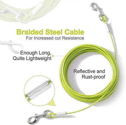 Tie Out Cable for Dogs,100FT Dog Leads,Heavy Duty Tie Out Cable for Large Dogs Up to 125lbs,Durable Dog Runner Tether Line for Outdoor,Yard