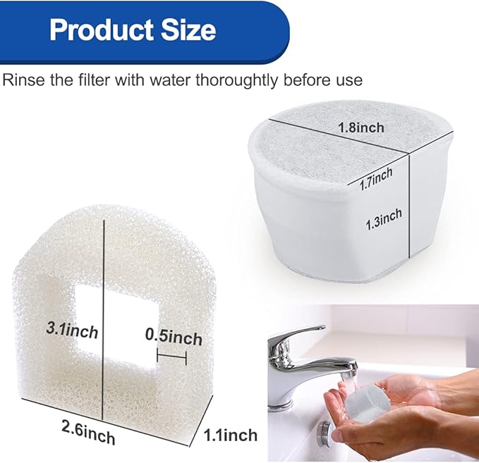 MyfatBOSS 18PCS Carbon Filters and Foam Pre-Filter Replacement Set Compatible with Petsafe Drinkwell Avalon Pagoda Seascape Sedona Water Bowl Fountain Prefilters,Pet Water Fountain Filters,12+6 Pack