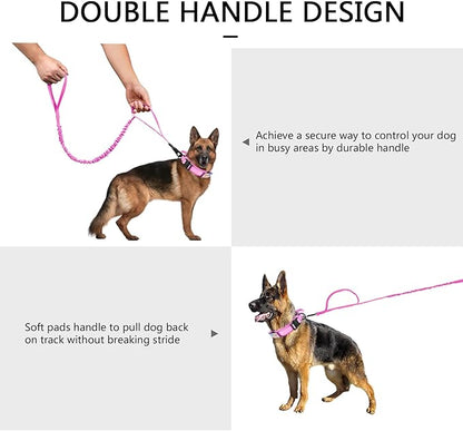 DAGANXI Tactical Dog Collar, Adjustable Military Training Nylon Dog Collar with Control Handle and Heavy Metal Buckle for Medium and Large Dogs, with Patches and Airtags Case (XL, Pink-Set)