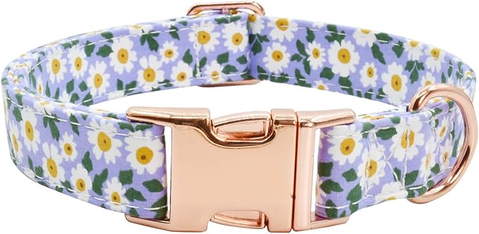 Metal Buckle Dog Collar, Durable Adjustable Dog Collar Soft for Small Medium Large Dogs (002-Purple Flower, S(10-14in)