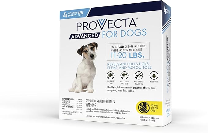 Provecta® Advanced for Dogs Flea and Tick Topical Treatment for Medium Dogs (11–20 lbs), 4-Month Supply