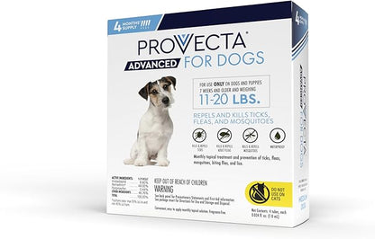Provecta® Advanced for Dogs Flea and Tick Topical Treatment for Medium Dogs (11–20 lbs), 4-Month Supply