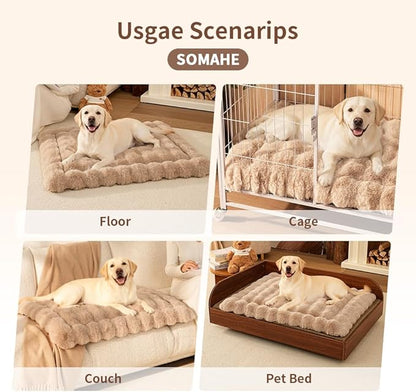 SOMAHE Self-Warming Dog Bed, Plush Faux Fur Mat with Anti-Slip Bottom, Ultra Soft Heated Pet Bed for Medium Large Dogs, Cozy Fluffy Pad for Carriers Couch Crate, Machine Washable, 35 x 27 Inch Coffee