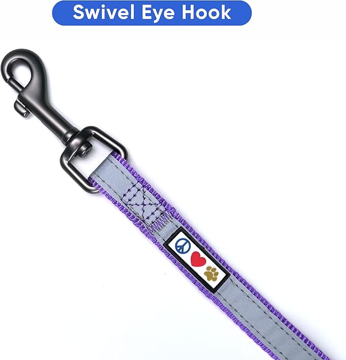 Pawtitas Personalized Purple Dog Leash 6 ft Custom ID Lead for Dogs & Puppies Reflective Comfortable Padded Handle Embroidered Name & Phone Number