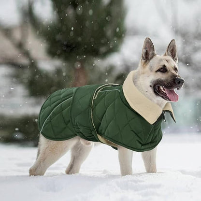 Kuoser Dog Coat, Super-Warm Dog Jacket Windproof Pet Cold Weather Coats for Extra Large Dogs, Fleece Lining Quilted Turtleneck Puppy Snowsuit Reflective Adjustable Doggie Winter Clothes, Green, 3XL