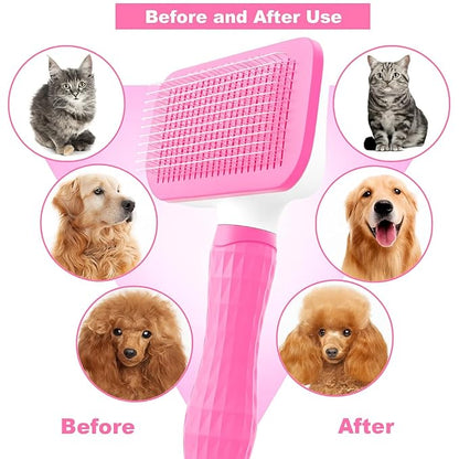Generic Pink Cat grooming brush, Pet hair brush with Massage Particles, Self Cleaning Dematting Comb for Dogs and Cats, Easy to Use, Ergonomic Handle Design
