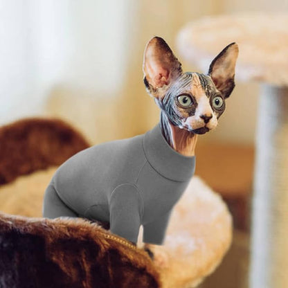 ROZKITCH Cat Pajamas for Cats Only, Breathable Soft Jumpers for Sphynx Only, Coat with Four Legs, Warm Sweater T-Shirt Pajamas Jumpsuit Vest Cornish Rex, Devon Rex, Peterbald Grey M