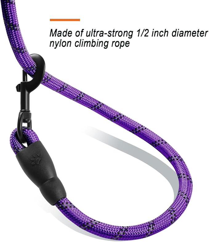 BARKBAY Dog Leashes for Large Dogs Heavy Duty Dog Leash 2 Pack 5 FT with Comfortable Padded Handle Highly Reflective Threads for Medium Large Dogs Walking Training Running (5FT-1/2,Purple+Black)