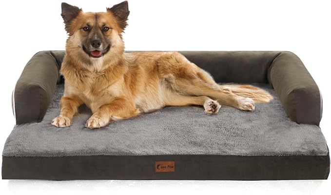 Casa Paw Orthopedic Dog Beds for Large Sized Dogs, Waterproof Egg Crate Foam Large Dog Couch Beds with Comfy Bolster 36x27Inch, Washable Pet Beds with Removable Cover and Nonskid Bottom, Dark Green
