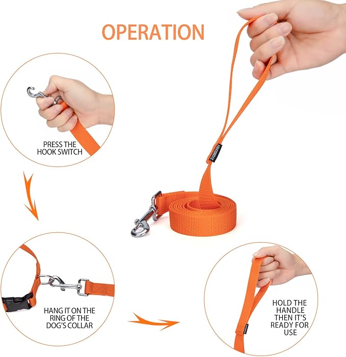 Siumouhoi Strong Durable 6ft Nylon Dog Training Leash, 1 Inch Wide Traction Rope, for Small and Medium Dog (Orange, 6 Feet)
