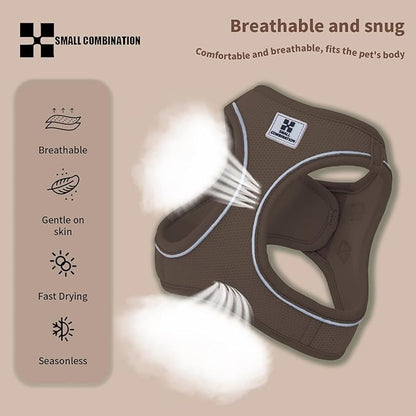 Adjustable Dog Harness with Leash, Reflective Mesh, No-Pull Design，Matching Lead Rope (Brown, XXXS)