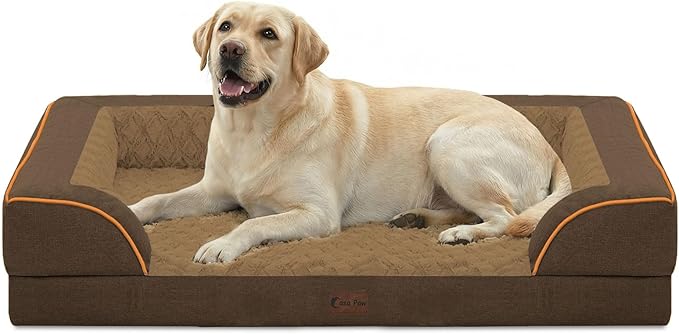 Casa Paw Orthopedic XL Dog Beds, Waterproof Memory Foam Big Pet Bed for Extra Large Sized Dogs 45x35Inch, Non-Slip Bottom and Egg-Crate Foam Dog Couch Bed with Washable Removable Cover, Brown