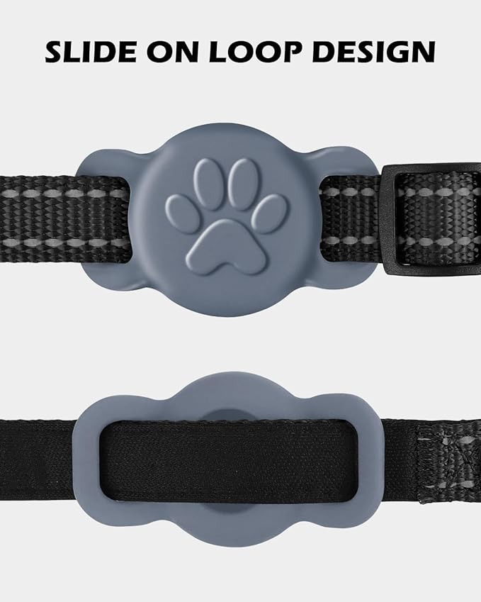 Dynmeow Dog Cat Collar Holder Compatible with Airtag, Anti-Lost Silcione Holder for 3/8 and 5/8 Inch Wide Collars, Grey, S(1 Pack)