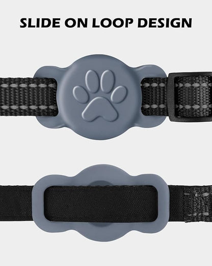 Dynmeow Dog Cat Collar Holder Compatible with Airtag, Anti-Lost Silcione Holder for 3/8 and 5/8 Inch Wide Collars, Grey, S(1 Pack)