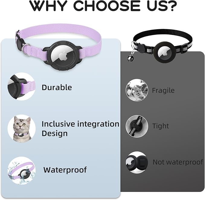 AirTag Cat Collars, Stretchy Collar with Apple AirTag Holder and Bell, Breakaway Ultra Design Elastic GPS Tracking Collars for Cats and Puppies, (7.5-12.5 Inch), Purple
