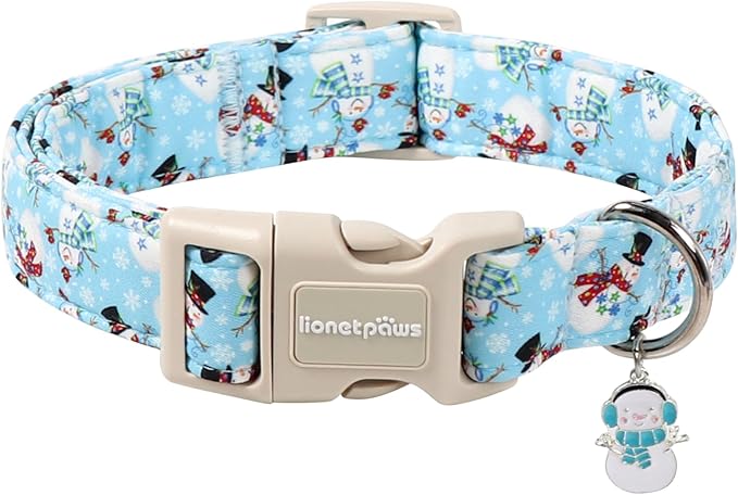 Lionet Paws Christmas Dog Collar- Blue Snowman Dog Collars with Plastic Buckle and Snowman Pendant, Light Adjustable Blue Dogs Collar for Small Medium Dogs