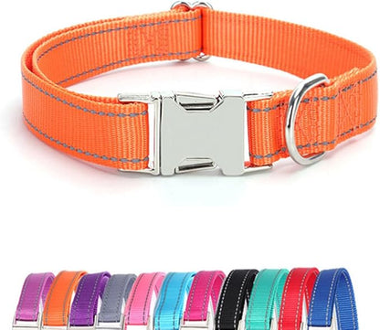Reflective Dog Collar and Leash Set with Metal Buckle, Soft Sturdy Nylon Dog Collars with Quick Release Buckle, Adjustable Pet Collars with with ID Tag Ring for Small Medium Large Dogs