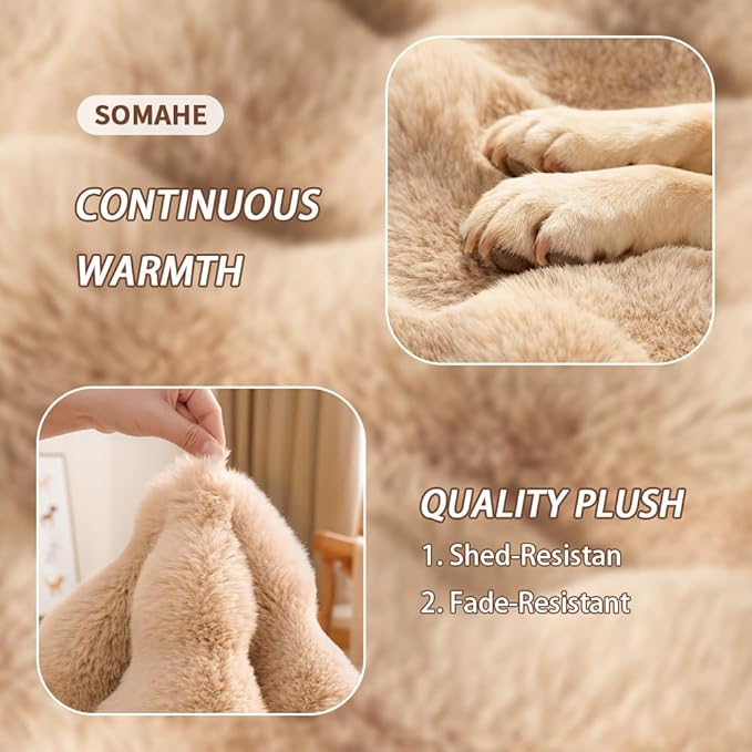 SOMAHE Self-Warming Dog Bed, Plush Faux Fur Mat with Anti-Slip Bottom, Ultra Soft Heated Pet Bed for Medium Large Dogs, Cozy Fluffy Pad for Carriers Couch Crate, Machine Washable, 35 x 27 Inch Coffee
