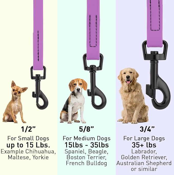 Dogline Biothane Waterproof Dog Leash Strong Coated Nylon Webbing with Black Hardware Odor-Proof Easy to Clean High Performance for Small or Large Dogs Made in USA 4 or 6 ft Lead, Amethyst Purple