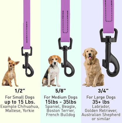 Dogline Biothane Waterproof Dog Leash Strong Coated Nylon Webbing with Black Hardware Odor-Proof Easy to Clean High Performance for Small or Large Dogs Made in USA 4 or 6 ft Lead, Amethyst Purple