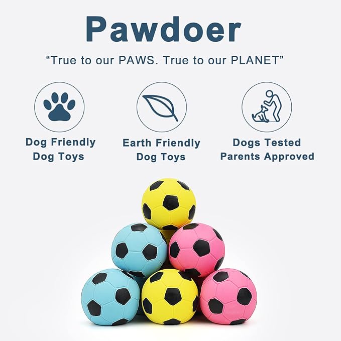 Pawdoer Squeaky Dog Ball, Soft Latex Rubber Squeaky Dog Toys for Small Dogs Puppies, Cute Bounce Squeak Toys Play Fetch Soccer Ball