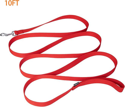 Siumouhoi Strong Durable Nylon Dog Training Leash, 1 Inch Wide Traction Rope, 6 ft 10ft 15ft Long, for Small and Medium Dog (Red, 10 Feet)