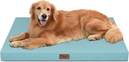 Tail Stories Outdoor Orthopedic Dog Bed for Extra Large Dogs, XL Waterproof Flat Pet Bed 44x32 Inch, Egg Crate Foam with Removable Washable Oxford Cooling Cover, Light Blue