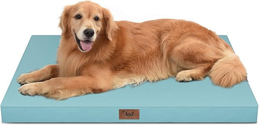 Tail Stories Outdoor Orthopedic Dog Bed for Extra Large Dogs, XL Waterproof Flat Pet Bed 44x32 Inch, Egg Crate Foam with Removable Washable Oxford Cooling Cover, Light Blue