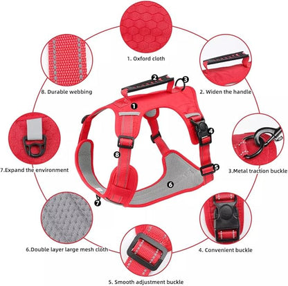 Dog Harness No Pull Adjustable Reflective,for Medium and Large Small Dog with Leash 59.06in (Red, XL)