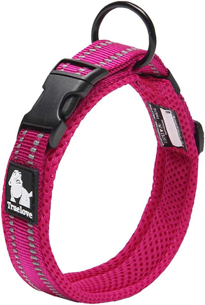 Truelove Dog Collar Reflective Premium Duraflex Buckle,High Grade Nylon Webbing No Choke Basic Collars TLC5011(Fushcia,M)