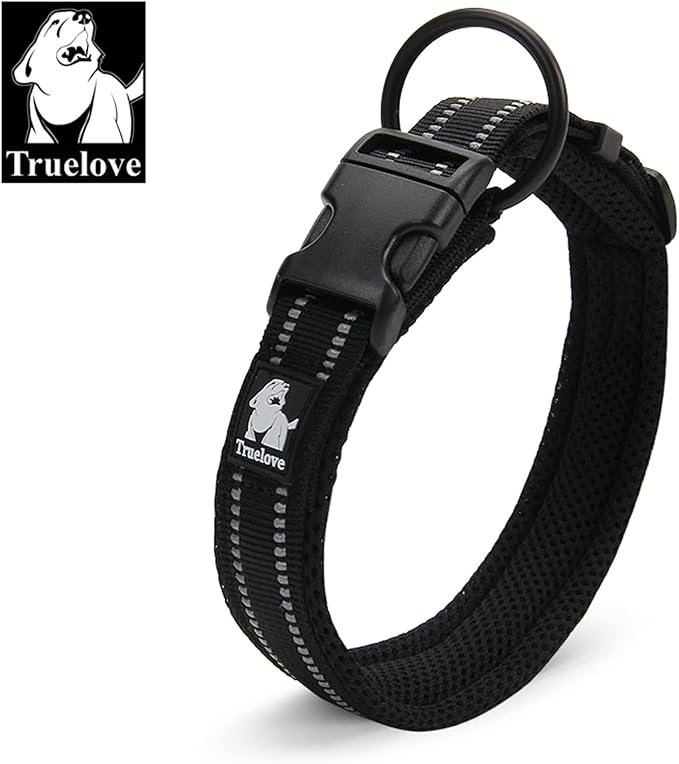 Dog Collar Reflective Premium Duraflex Buckle,High Grade Nylon Webbing No Choke Basic Collars Truelove TLC5011(Black,XS)