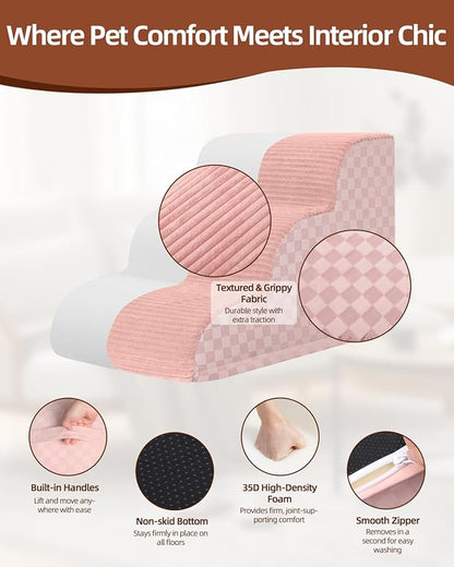 Dog Curved Stairs for High Beds 22" H, 5-Step Pet Stairs for Small Dogs with High Density Foam, Dog Slope Stairs with Durable Non-Slip Bottom Pink