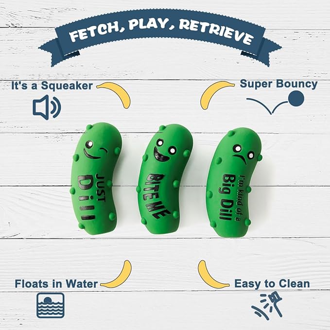 Pawdoer Squeaky Dog Toys, Soft Latex Rubber Squeaky Ball for Small Dogs Puppies, Cute Bounce Squeak Crunchy Pickle Pet Dog Toy