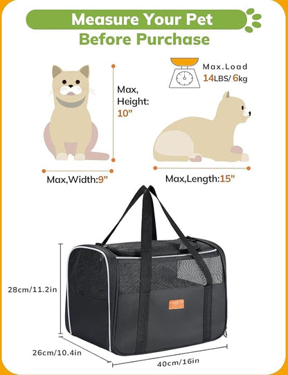 Morpilot Cat Carrier Soft - Portable Pet Carrier for Small or Medium Cats, Dogs and Puppy up to 14lbs, Airline Approved Dog Carrier with Safety Buckle - (Dark Gray)