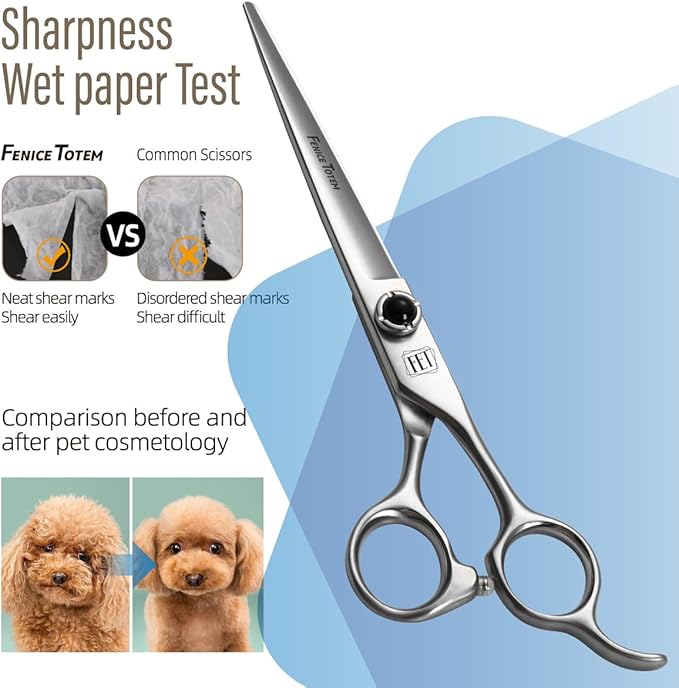 Fenice Totem Dog Grooming Scissors: 7.5 inch Professional Pet Shears Made Of Japanese 9CR Advanced Stainless Steel for Dogs Cats and Other Pets