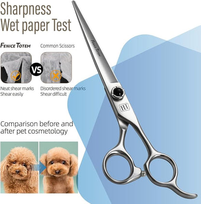 Fenice Totem Dog Grooming Scissors: 7.5 inch Professional Pet Shears Made Of Japanese 9CR Advanced Stainless Steel for Dogs Cats and Other Pets