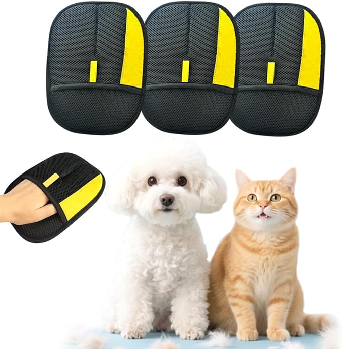 CAIBAO Electrostatic Pet Hair Removal Gloves: Quick Wiping - Reusable & Washable for Sofa Clothing Pet Beds Effortless Cats & Dogs Hair Remover for Busy Pet Owners (3pcs-Black)