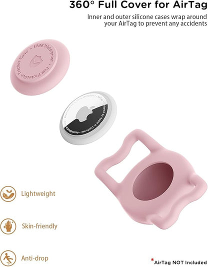 WhoseID IP68 Waterpoof Dog Airtag Holder, Stretchy Silicone Full Body Covered Apple Air Tag Holder for Dog Cat Collar Fit All Width Collar (Pink/Red, 2 Pack)