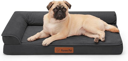 Rainmr Orthopedic Dog Bed Medium Size Dog, Memory Foam Dogs Bed for Medium Dogs, Washable and Removable Microsuede Cover, Waterproof Liner, Non-Skid Bottom, 30x20x6 Inches, Dark Grey